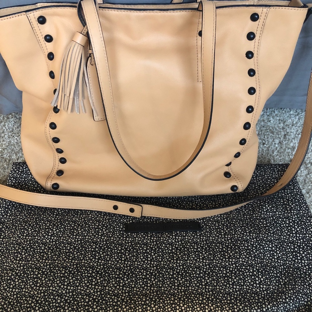Loeffler Randall tan and black stud leather purse